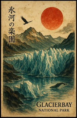 Glacier Bay National Park Vintage Glaciers Red Sun Poster