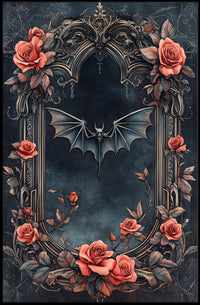 Gothic Elegance With Roses And Bat Poster