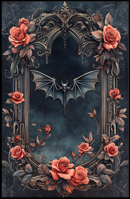 Gothic Elegance With Roses And Bat Poster
