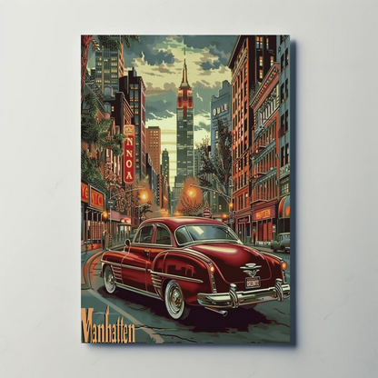 Manhattan Empire Lights and Cars Travel Poster