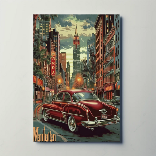 Manhattan Empire Lights and Cars Travel Poster