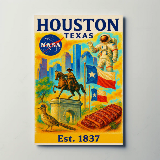 Houston Texas NASA Western Flavor Travel Poster