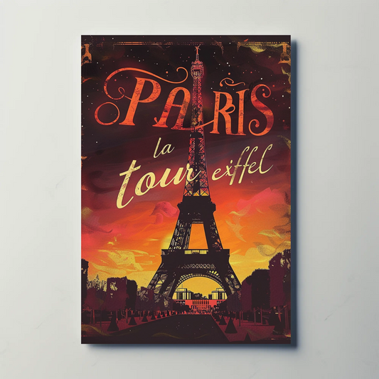 Paris Eiffel Tower Glowing Sunset Romance Travel Poster