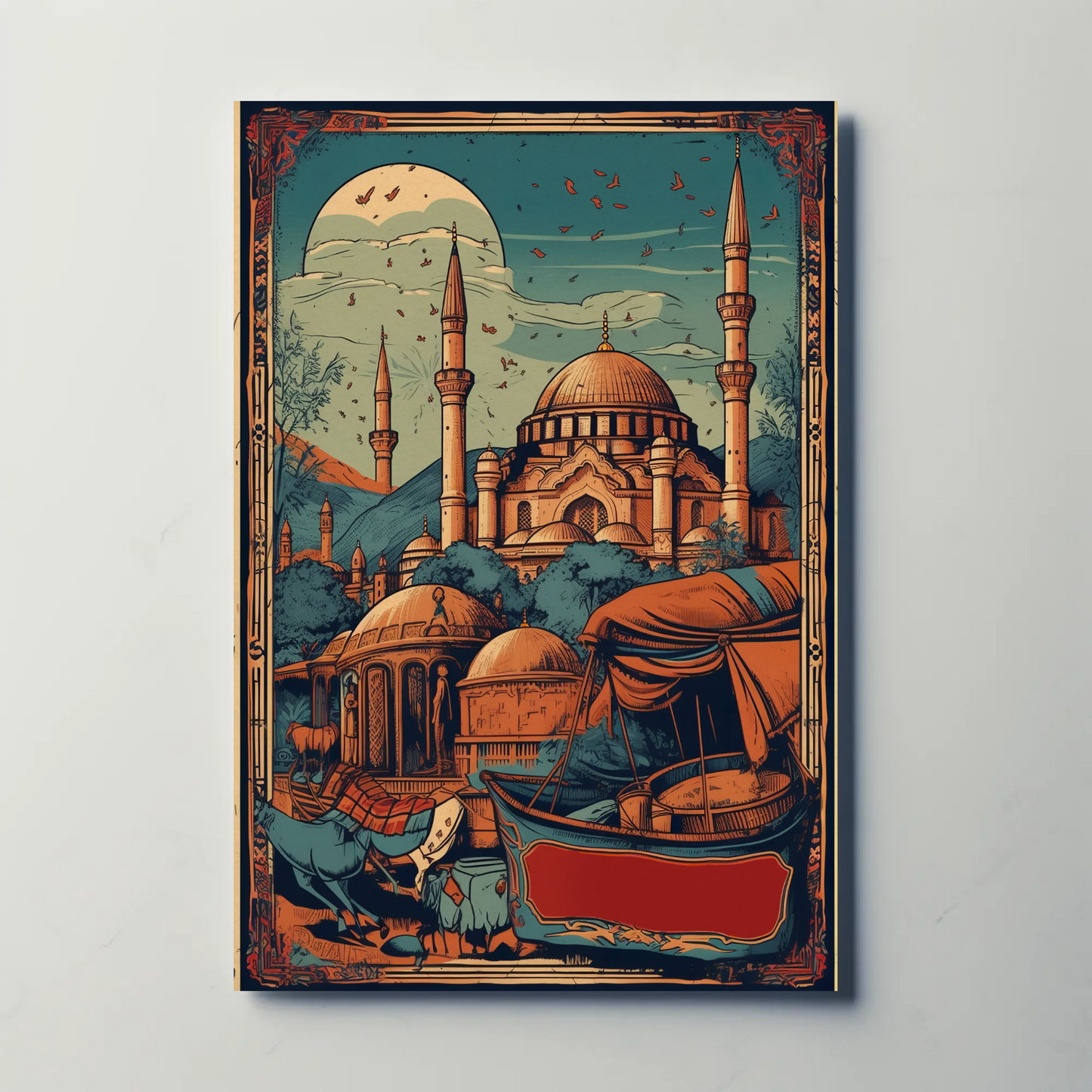 Sunlit Ottoman Mosque And Caravan Vintage Travel Poster