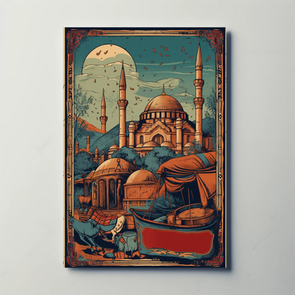 Sunlit Ottoman Mosque And Caravan Vintage Travel Poster