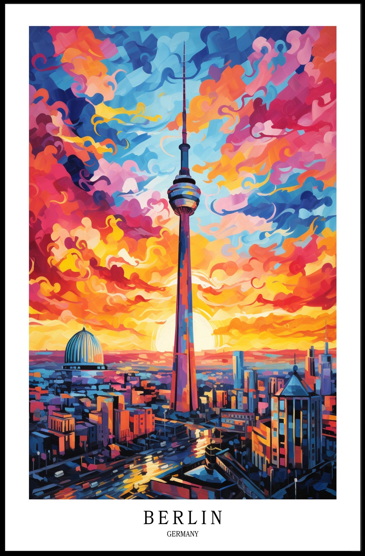 Berlin Skyline At Sunset Poster