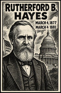 Rutherford B. Hayes 19th President of the United States B & W Comic Sketch Poster