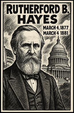 Rutherford B. Hayes 19th President of the United States B & W Comic Sketch Poster