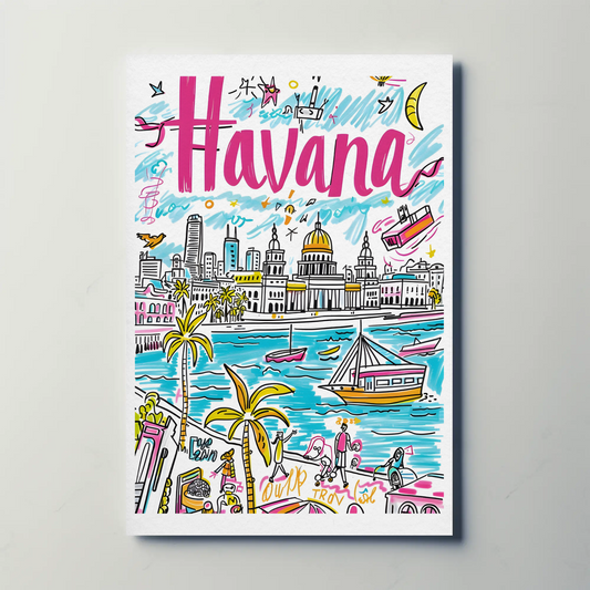 Havana Cuba Colorful Waterfront and Capitol Travel Poster