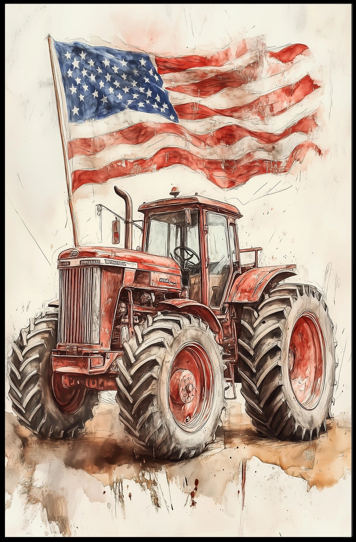 old fashioned farm tractor Poster
