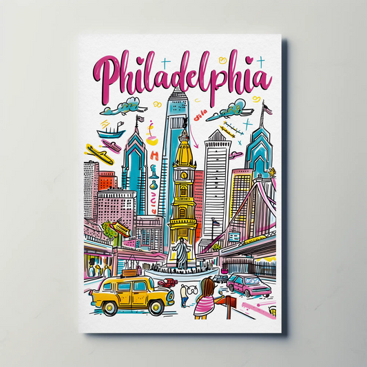 Philadelphia USA Urban Skyline Celebration Travel Poster