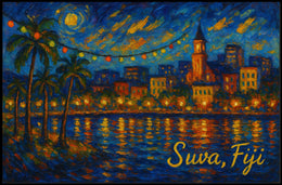 Suva Fiji Nighttime Island Cityscape Impressionism Digital Painting Wanderlust Decor Poster