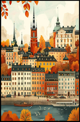 European Cityscape Poster: Stockholm Autumn Waterfront Scene