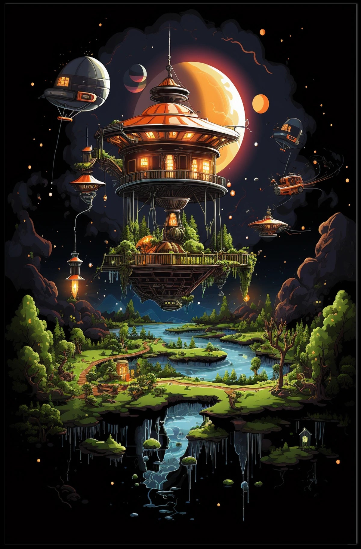 Futuristic Floating Oasis Poster