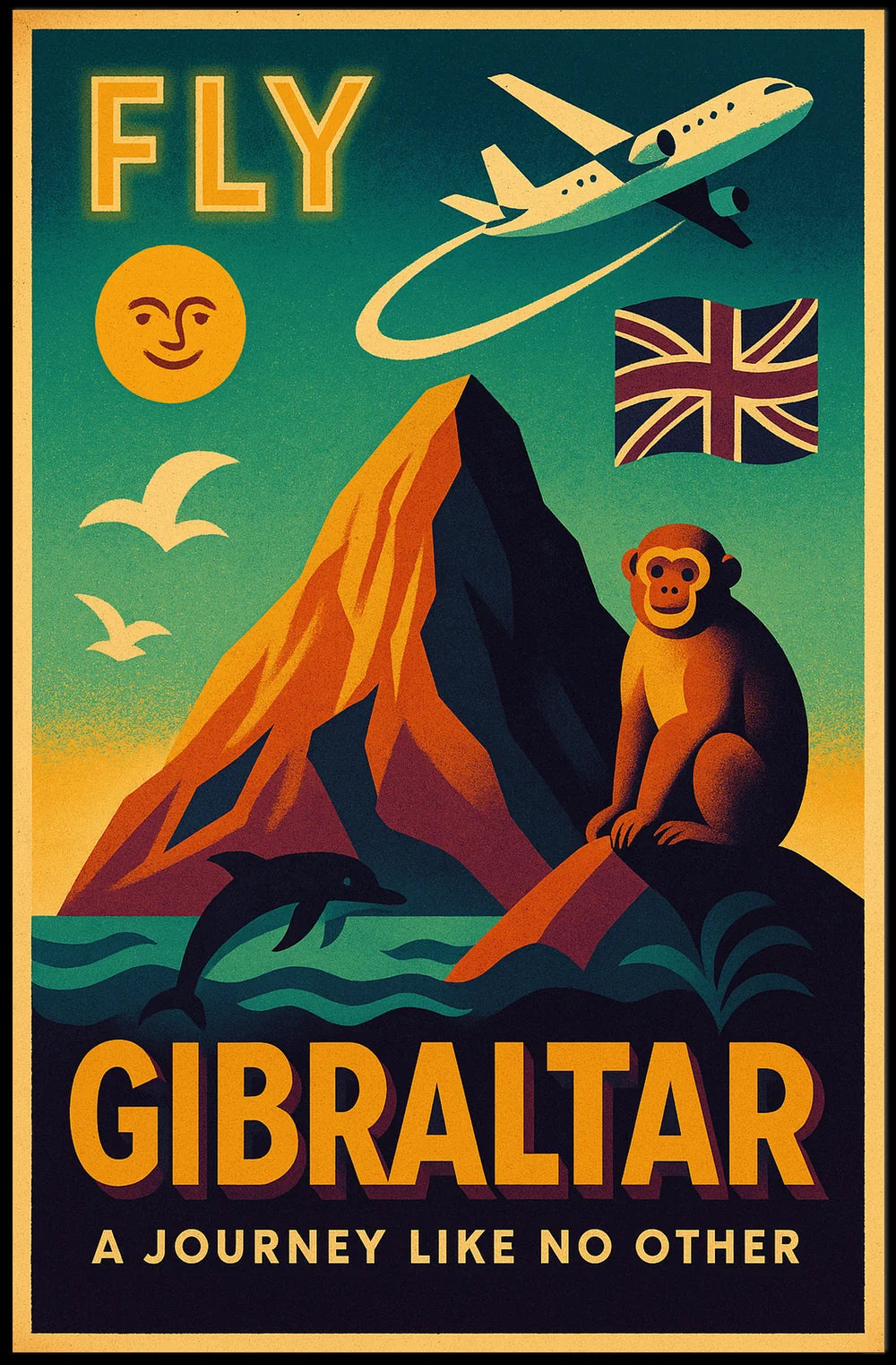 Fly Gibraltar Adventure in Vintage Travel Poster PosterGoat