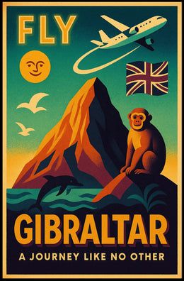 Fly Gibraltar Adventure in Vintage Travel Poster PosterGoat
