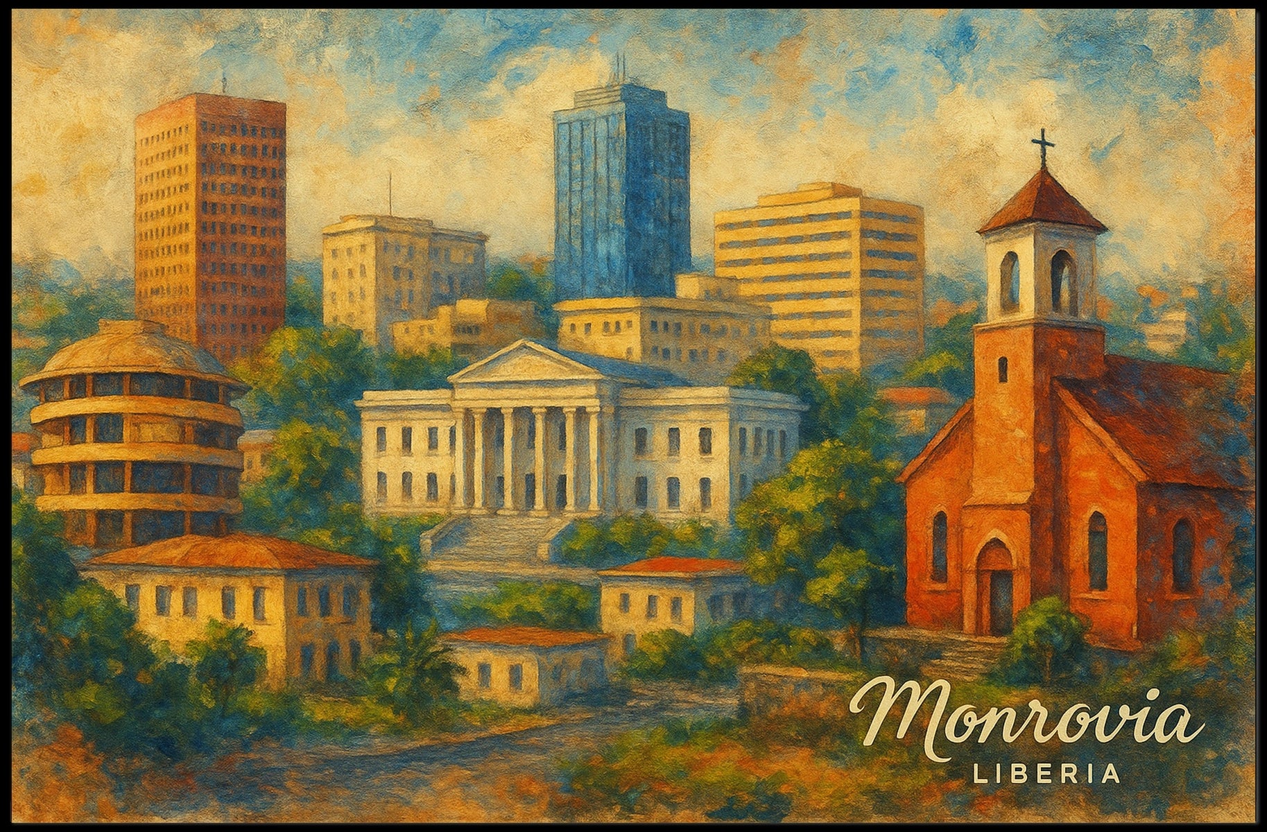 Monrovia Liberia Wanderlust Cityscape Realism Poster
