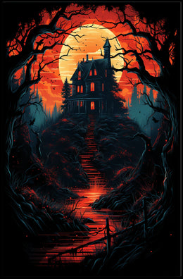 Haunting Gothic Mansion Eerie Landscape Art Poster