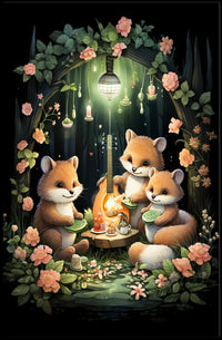 Whimsical Fox Picnic in Enchanted Forest Poster