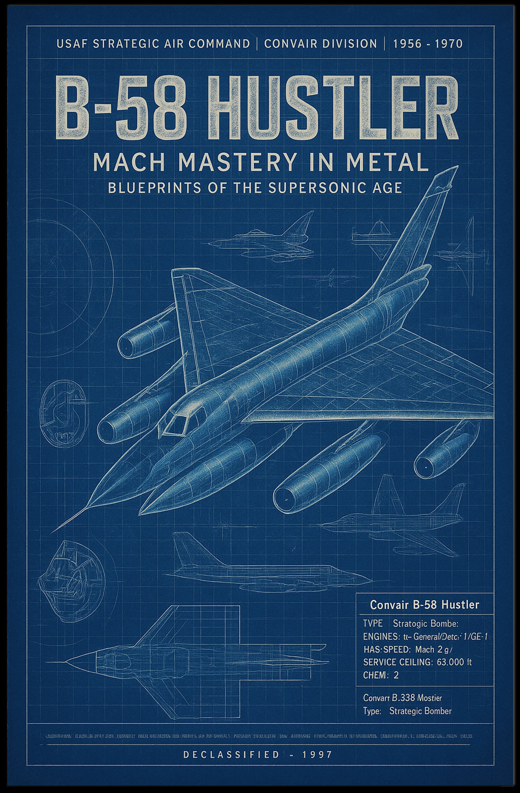 B-58 Hustler Blueprint of Supersonic Mastery Poster