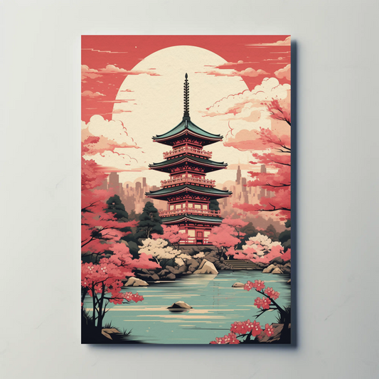 Cherry Blossom Temple Japan Spring Harmony Travel Poster