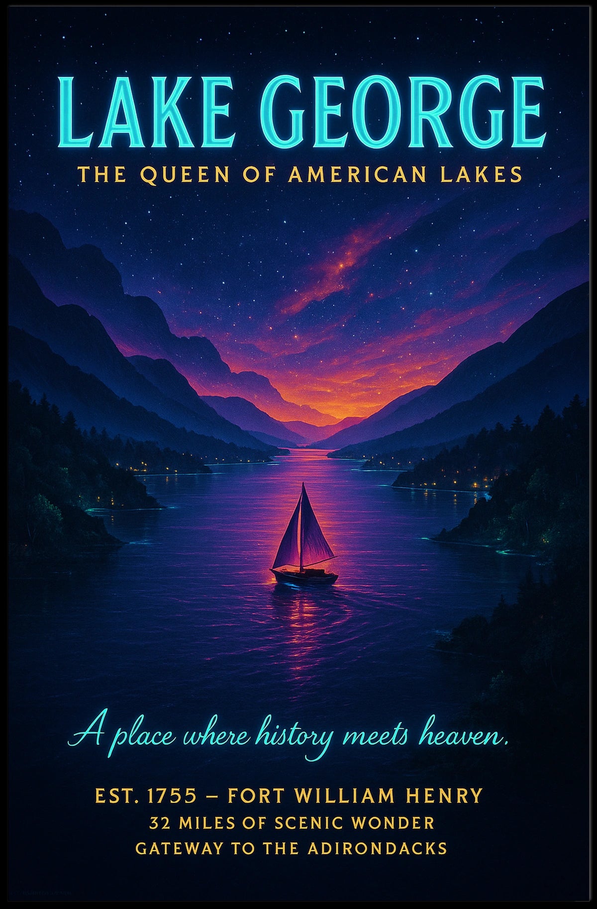 Lake George Vintage Twilight Poster: Serene Scenic Beauty