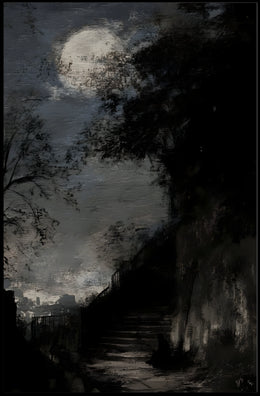 Full Moon on Haunted Staircase: Artistic Poster PosterGoat