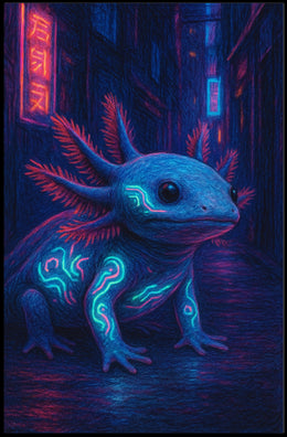 Neon Axolotl In The City Poster
