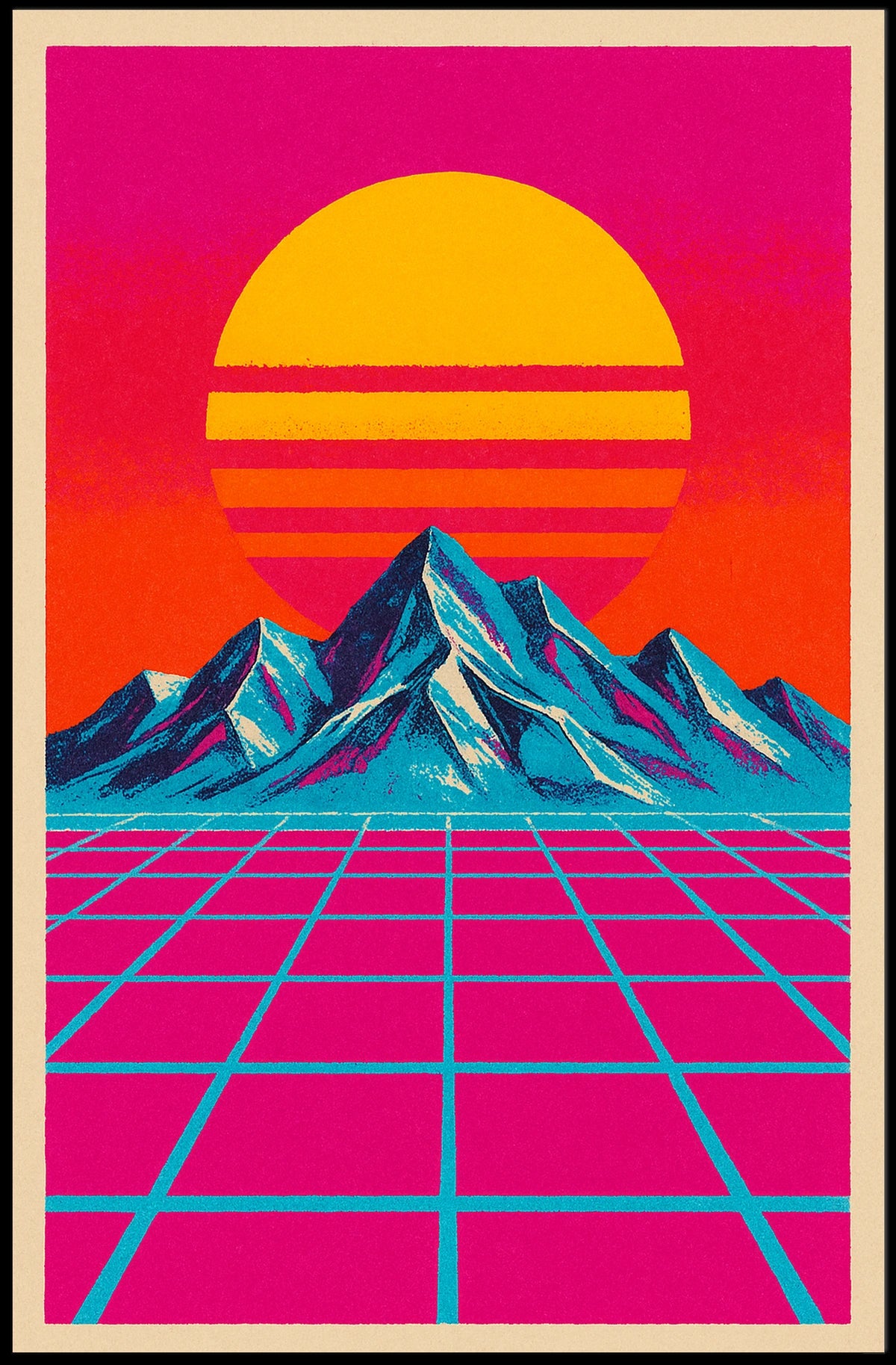 Vibrant Retro Synthwave Landscape Art Poster Futuristic Sci-Fi Poster