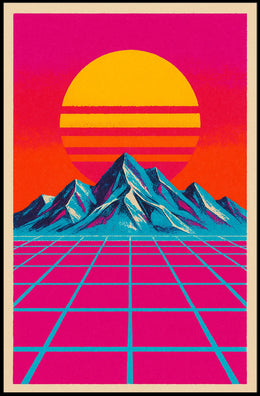 Vibrant Retro Synthwave Landscape Art Poster Futuristic Sci-Fi Poster
