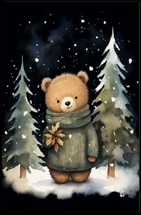 Winter Wonderland Teddy Bear Watercolor Art Poster