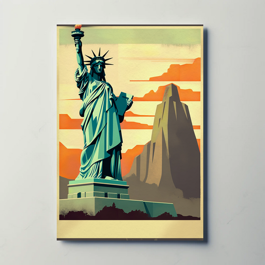Statue Of Liberty Sunrise Monument Scene Travel Poster