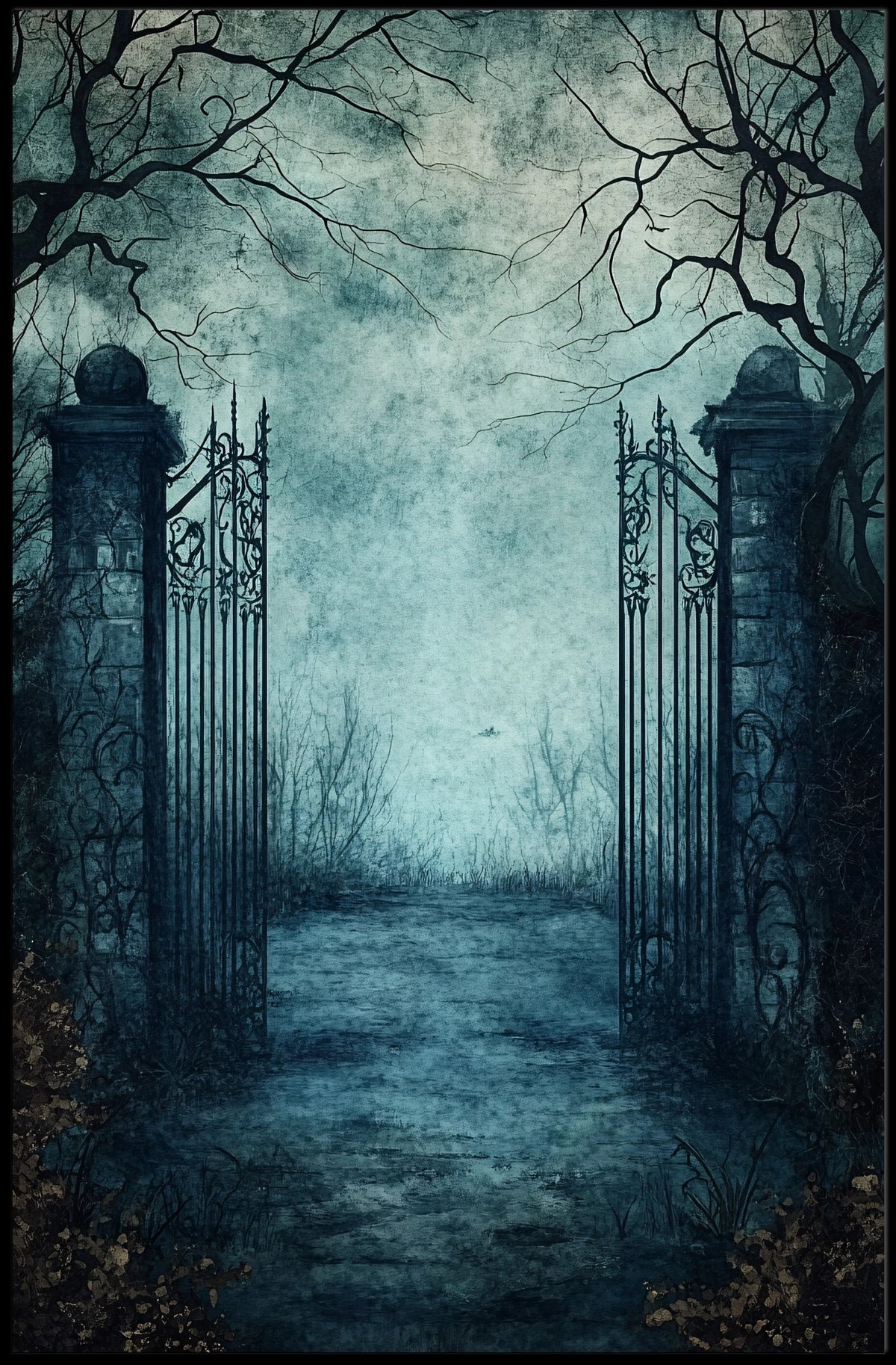 Gothic Iron Gate at Abandoned Graveyard Artistic Poster