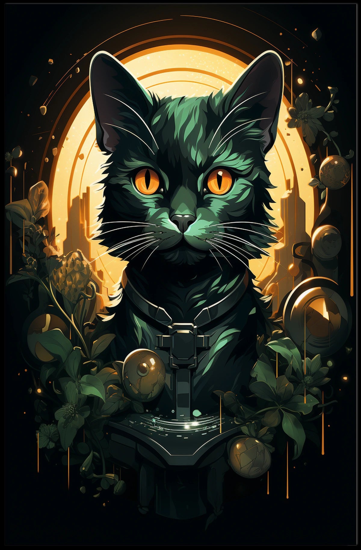 Majestic Black Cat Mystical Art Poster Decor