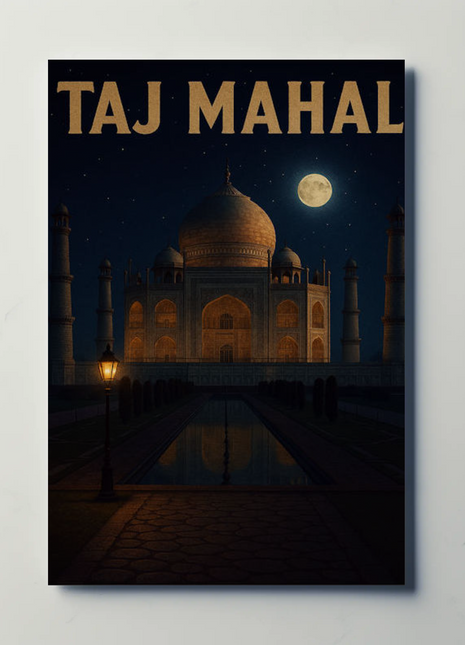 Taj Mahal India Moonlight Reflection Travel Poster