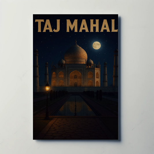 Taj Mahal India Moonlight Reflection Travel Poster