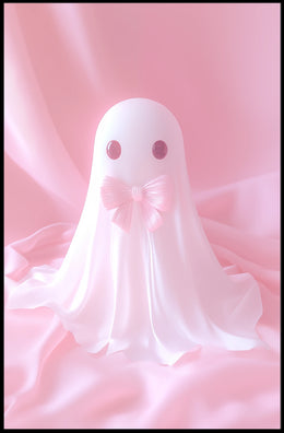 Cute Ghost Pink Bow Minimalist Poster