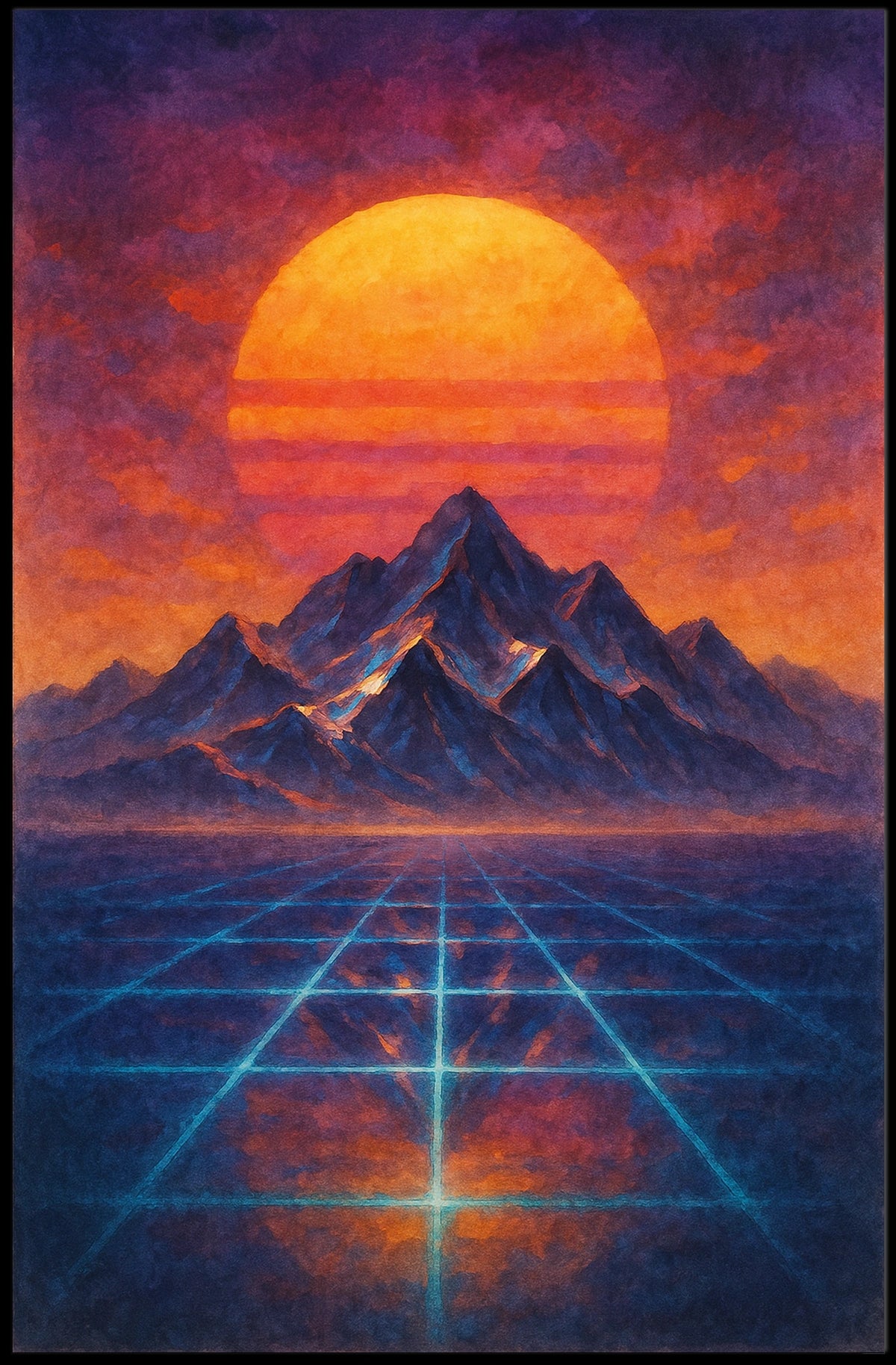 Surreal Landscape with Orange Sun: Abstract or Artistic Poster