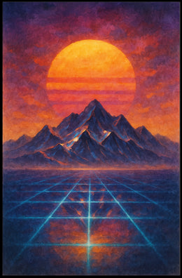 Surreal Landscape with Orange Sun: Abstract or Artistic Poster