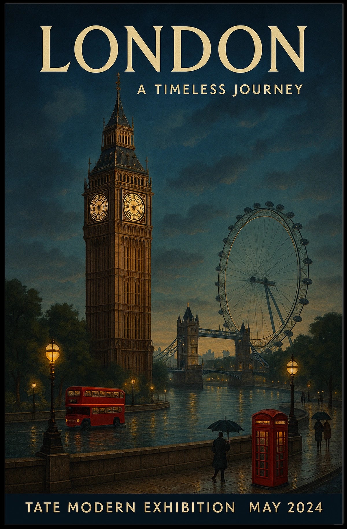 London's Iconic Landmarks Vintage Travel Poster Art