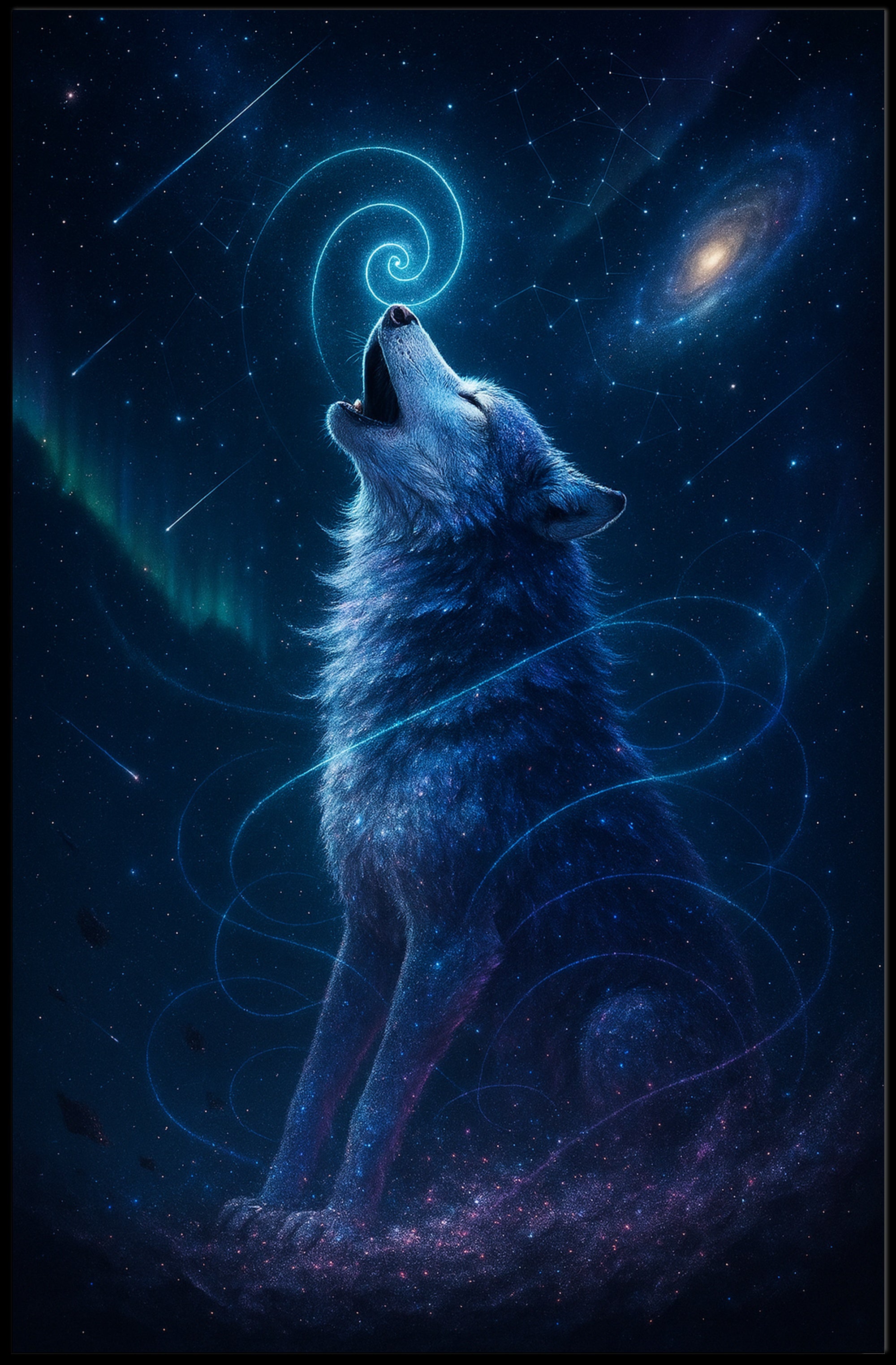 Majestic Cosmic Wolf Howling Space or Astronomy Poster