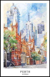 Perth Urban Scene Watercolor Artistry Urban or Cityscape Poster PosterGoat