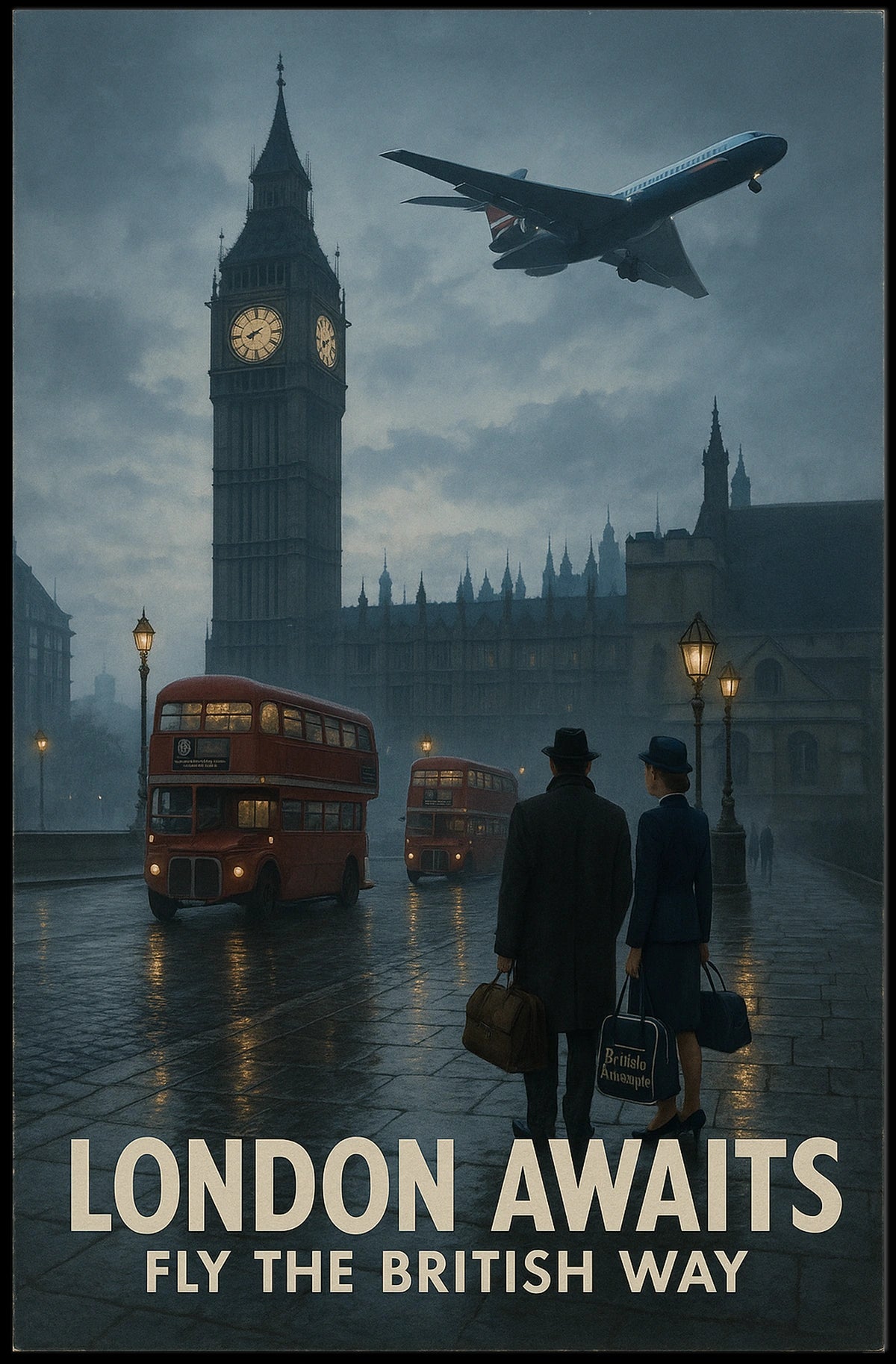 London's Timeless Iconic Twilight Vintage Travel Poster