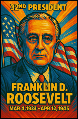 Franklin D. Roosevelt 32nd President of the United States Colorful Comic Book Style Poster
