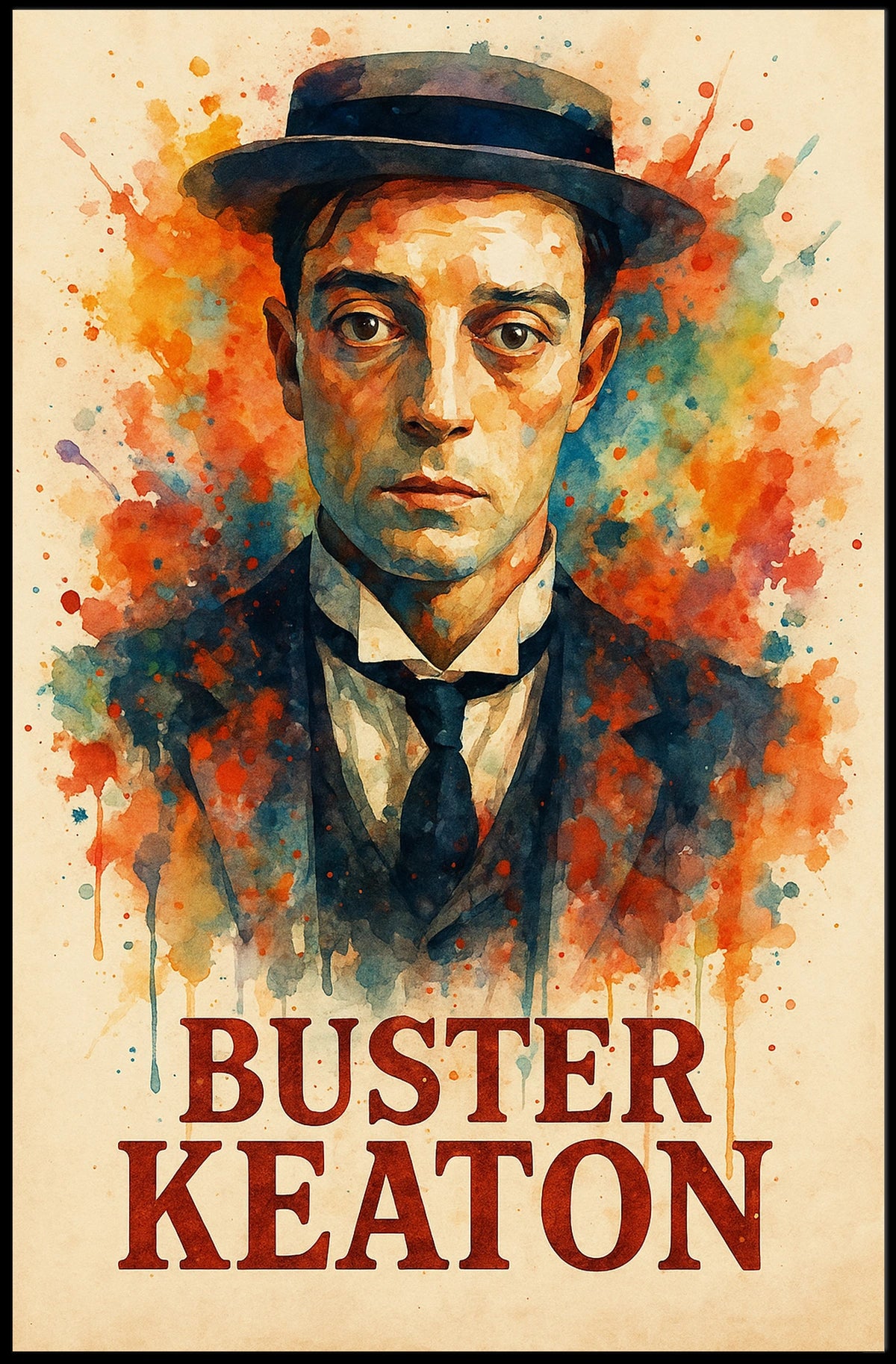 Buster Keaton Vintage Watercolor Art Poster Print