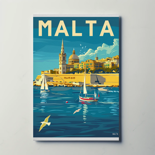 Malta Vintage Travel Poster - Mediterranean Harbor