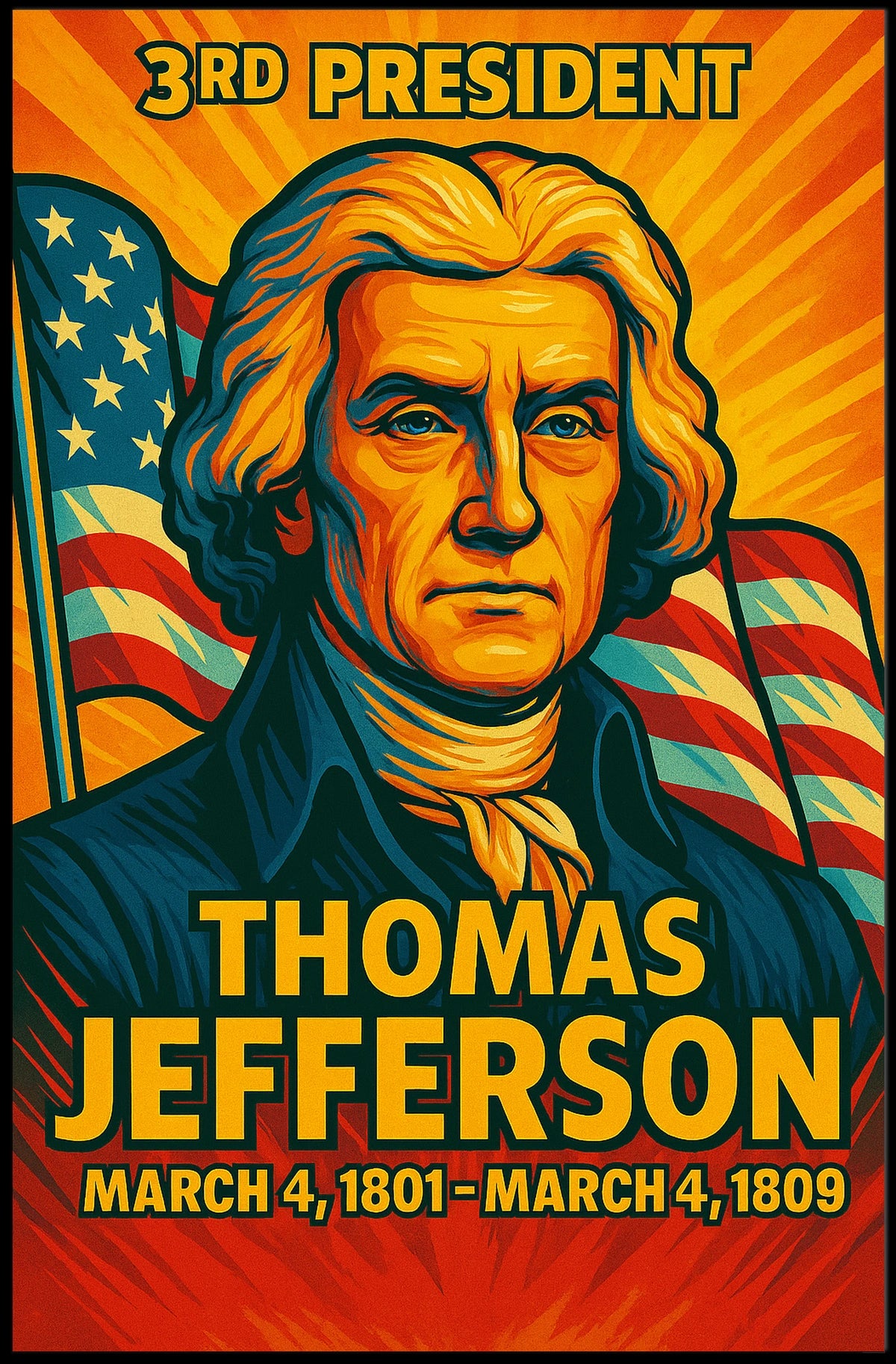 Thomas Jefferson 3rd President of the United States Colorful Comic Book Style Poster