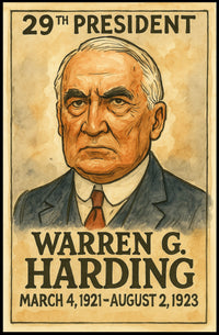 Warren G. Harding 29th President of the United States Exaggerated Cartoon Sketch Poster