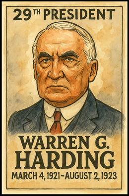Warren G. Harding 29th President of the United States Exaggerated Cartoon Sketch Poster
