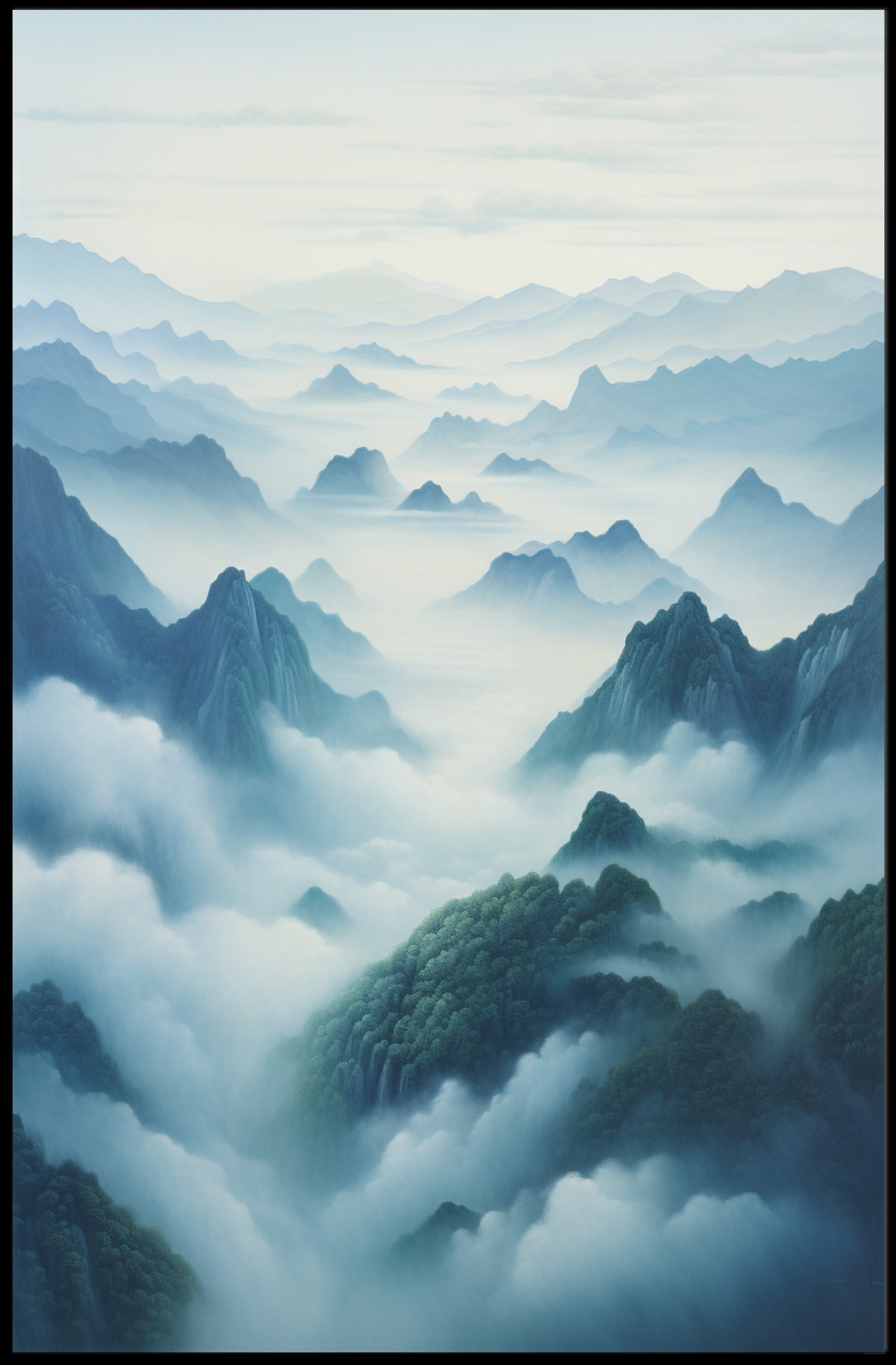 Serene Mountain Landscape Artwork with Tranquil Nature Poster